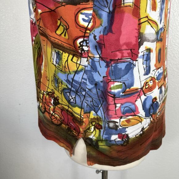 Michael Leu Top Women 2X Watercolor Colorful Cityscape Statement Artsy Vacation - Picture 8 of 13